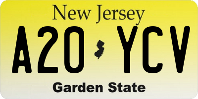 NJ license plate A20YCV