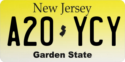 NJ license plate A20YCY