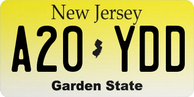 NJ license plate A20YDD