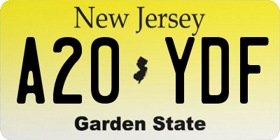 NJ license plate A20YDF