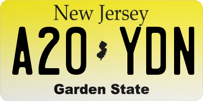 NJ license plate A20YDN