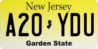 NJ license plate A20YDU