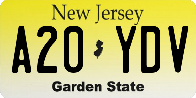 NJ license plate A20YDV