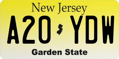 NJ license plate A20YDW