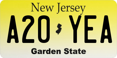 NJ license plate A20YEA