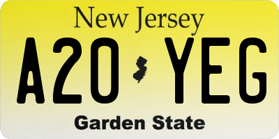 NJ license plate A20YEG