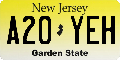 NJ license plate A20YEH