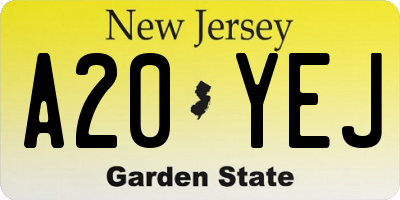 NJ license plate A20YEJ