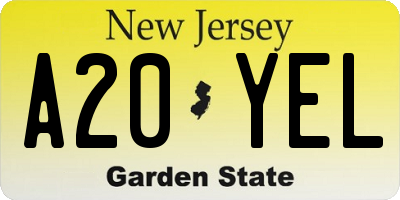 NJ license plate A20YEL