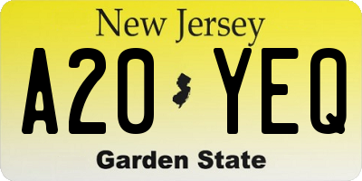 NJ license plate A20YEQ