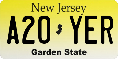 NJ license plate A20YER