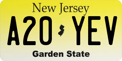 NJ license plate A20YEV