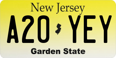 NJ license plate A20YEY