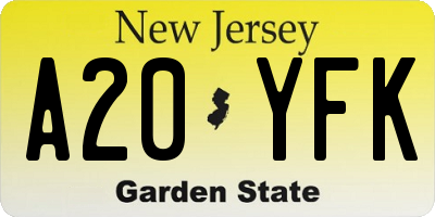 NJ license plate A20YFK