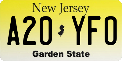 NJ license plate A20YFO