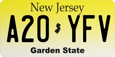 NJ license plate A20YFV