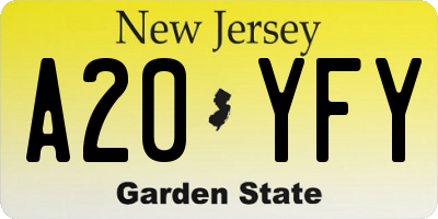 NJ license plate A20YFY