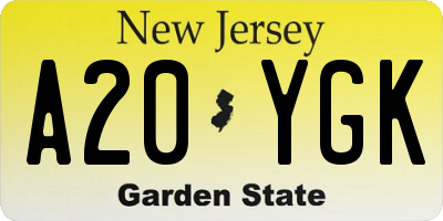 NJ license plate A20YGK