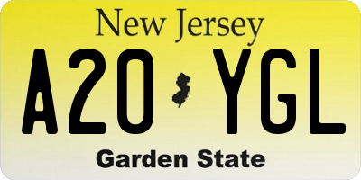 NJ license plate A20YGL
