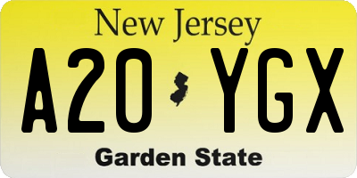 NJ license plate A20YGX