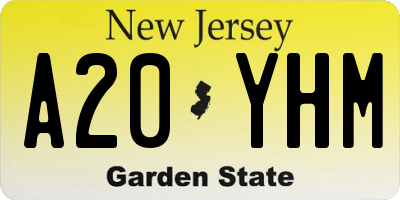 NJ license plate A20YHM