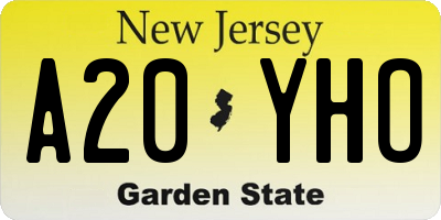 NJ license plate A20YHO