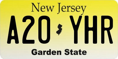 NJ license plate A20YHR