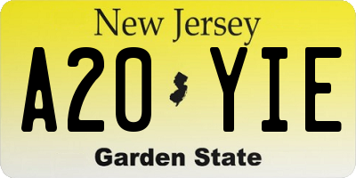 NJ license plate A20YIE
