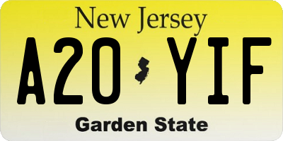 NJ license plate A20YIF