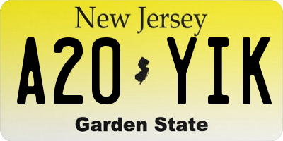 NJ license plate A20YIK