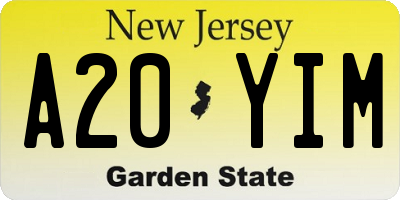 NJ license plate A20YIM