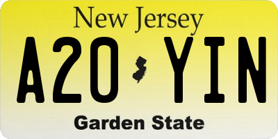 NJ license plate A20YIN