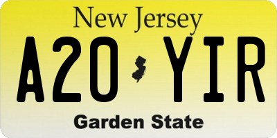 NJ license plate A20YIR