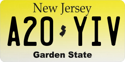 NJ license plate A20YIV