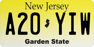 NJ license plate A20YIW