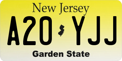 NJ license plate A20YJJ