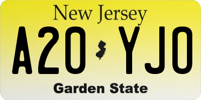 NJ license plate A20YJO