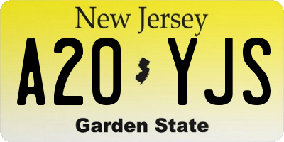 NJ license plate A20YJS