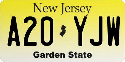 NJ license plate A20YJW