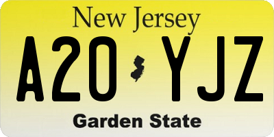 NJ license plate A20YJZ