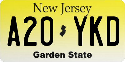 NJ license plate A20YKD