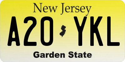 NJ license plate A20YKL