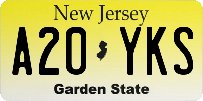NJ license plate A20YKS