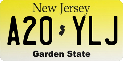 NJ license plate A20YLJ