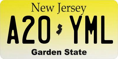 NJ license plate A20YML