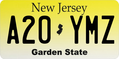NJ license plate A20YMZ