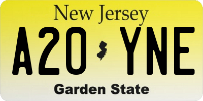 NJ license plate A20YNE