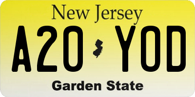 NJ license plate A20YOD