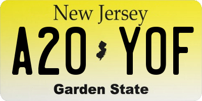 NJ license plate A20YOF