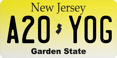 NJ license plate A20YOG